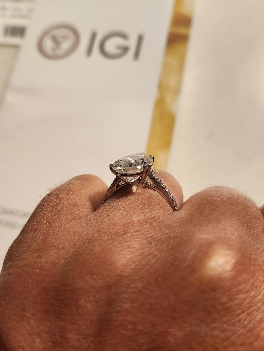 6.5 Carat IGI Pear Cut Platinum Diamond Ring! - Picture 16 of 16